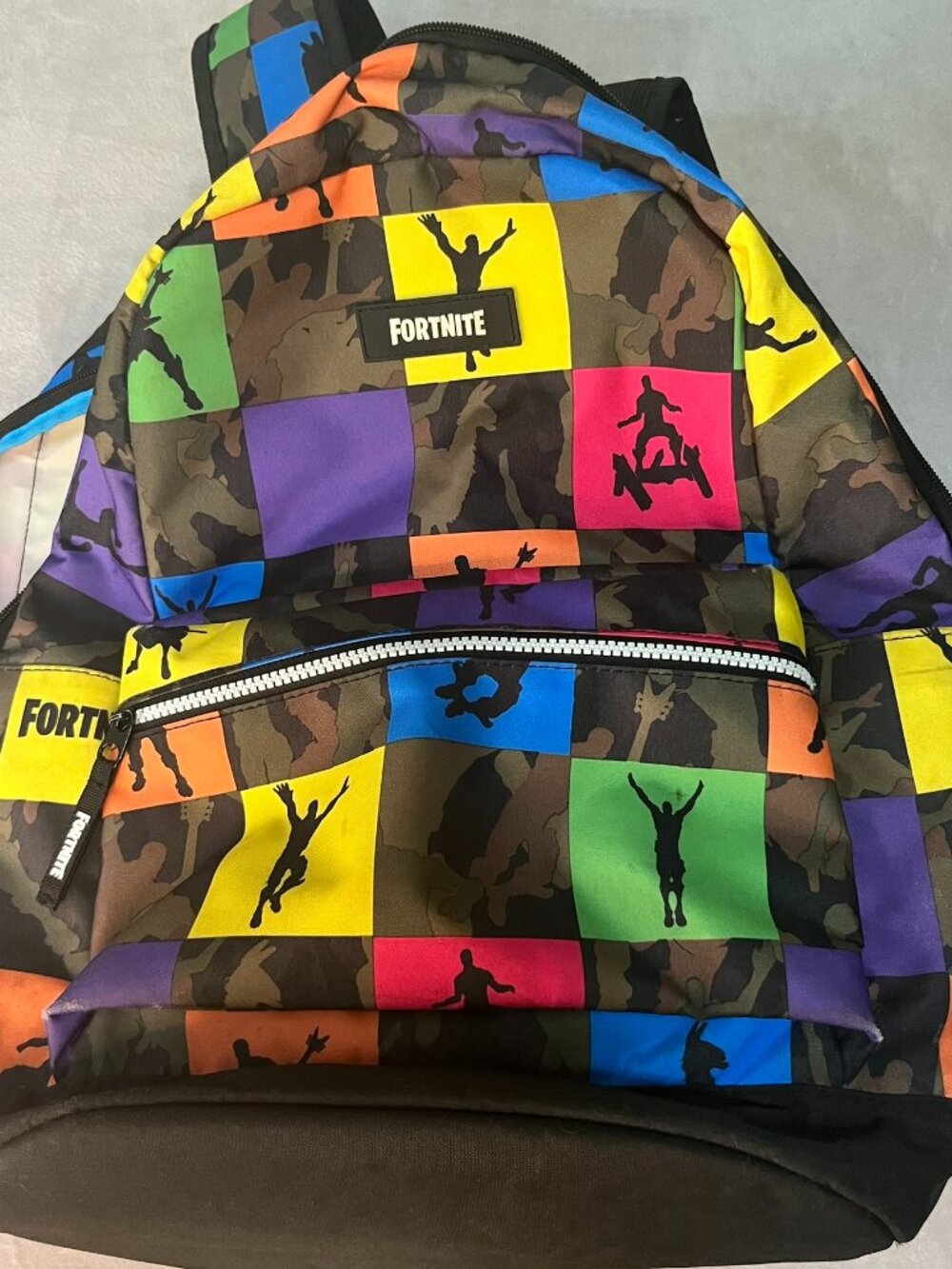 Fortnite Kids Camo Dance Color Block Backpack Front Zip Pocket Adjustable Straps